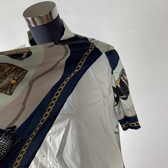 Asymmetrical Button-up Scarf Sleeve Tunic Blouse - Picture 8 of 12